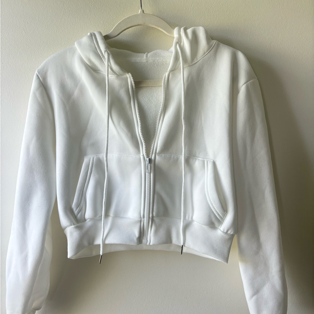 Women's White Cropped Hoodie Jacket